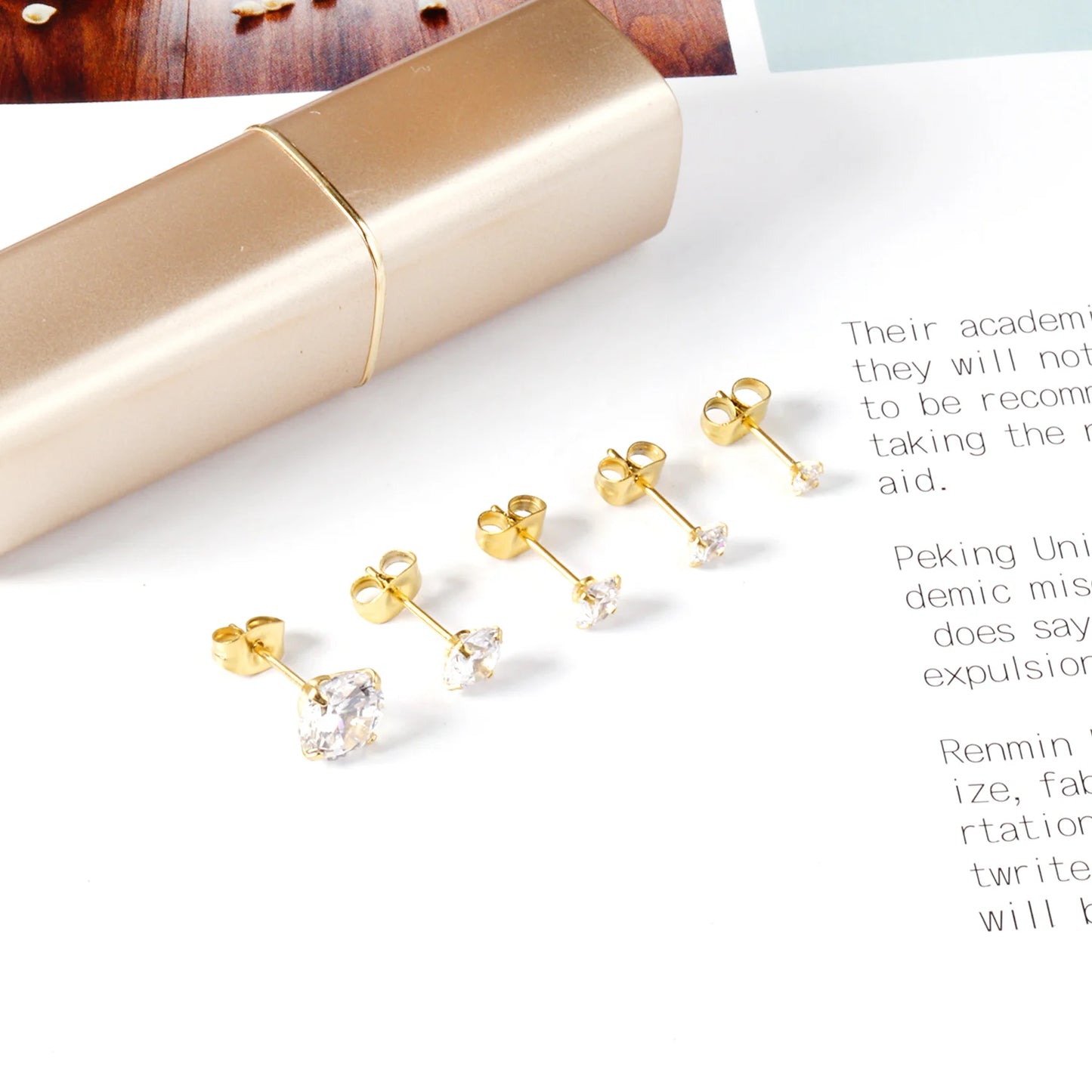 Minimalist Crystal Stud Earrings — Stainless Steel