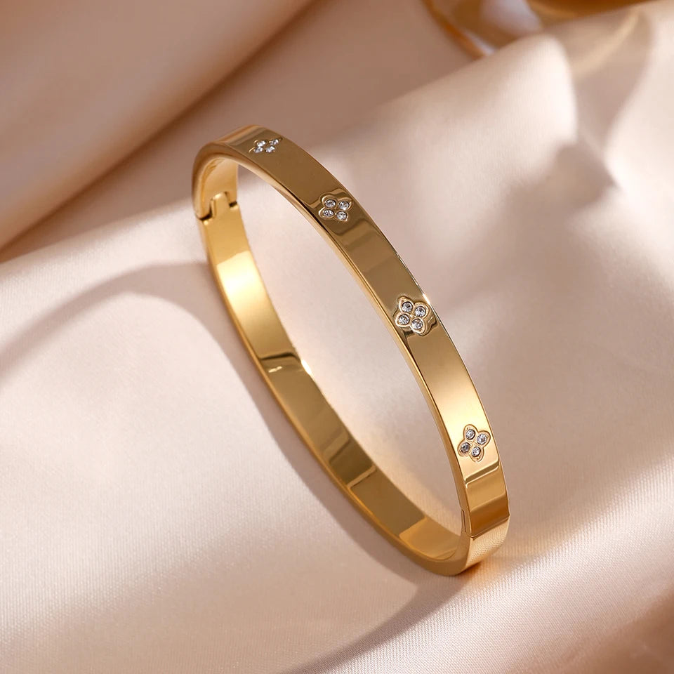 Minimalist Enamel Zirconia Bangle — Stainless Steel