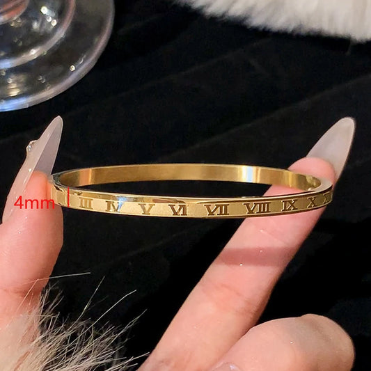 Minimalist Roman Numeral Bangle — Stainless Steel