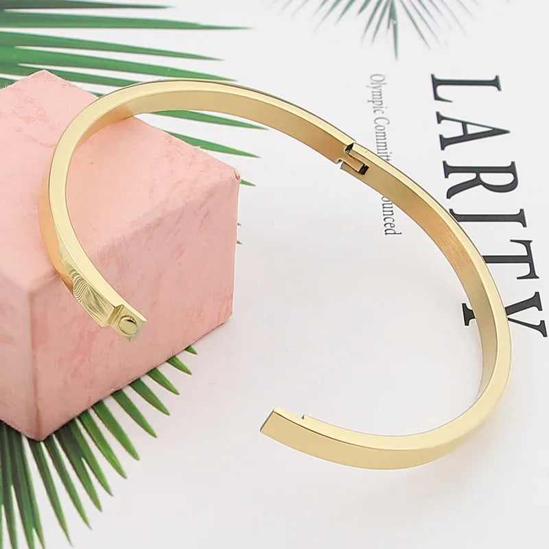 Minimalist Cuff Bangle Bracelet — Stainless Steel