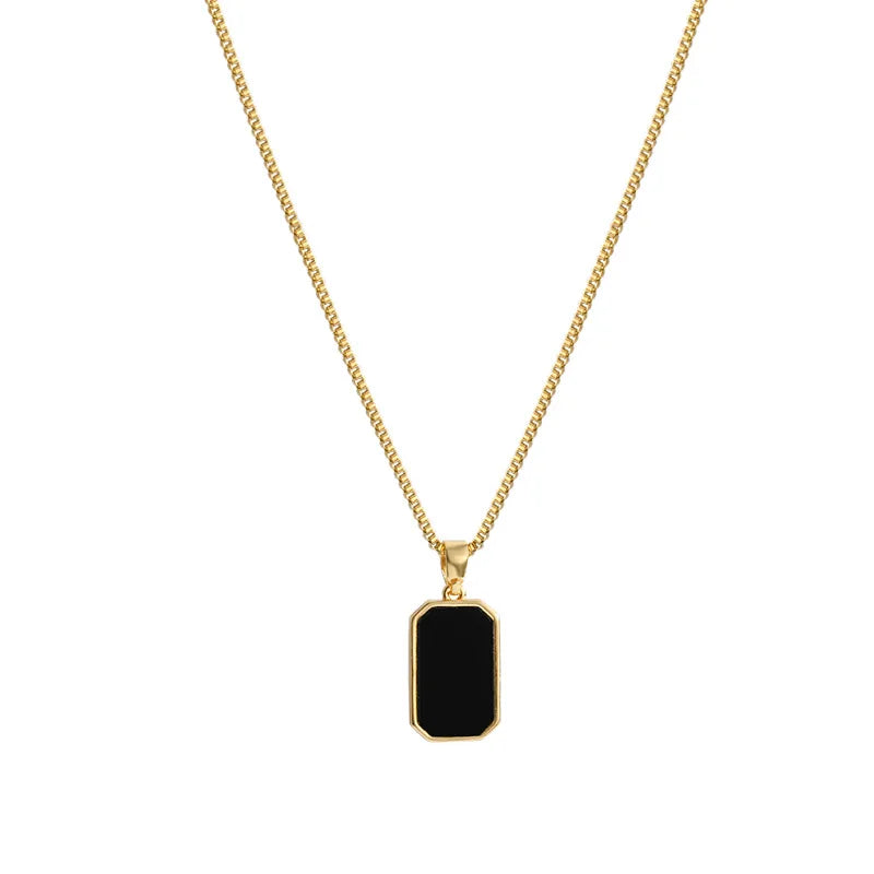 Minimalist Black Onyx Pendant Necklace — Stainless Steel