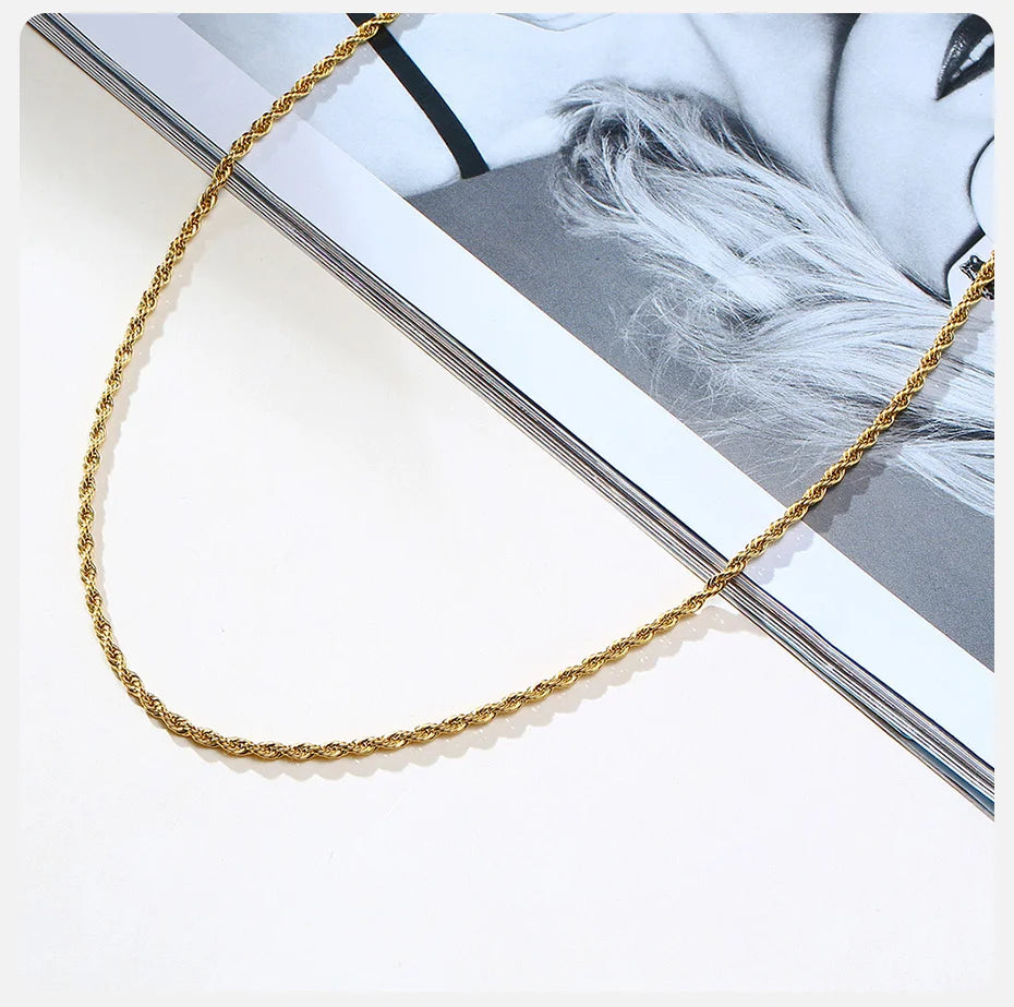 Dainty Gold Rope Chain Necklace — Stainless Steel