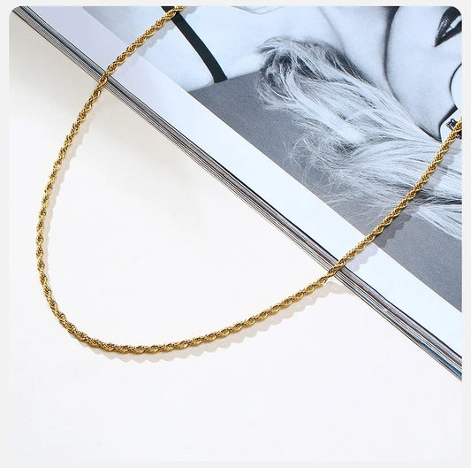 Dainty Gold Rope Chain Necklace — Stainless Steel