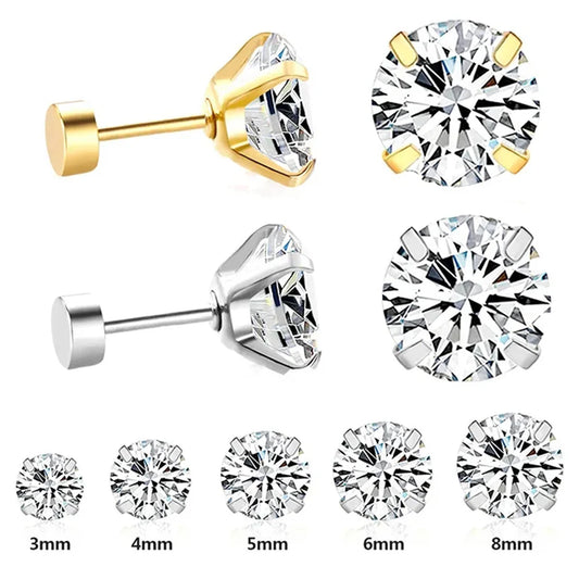 Minimalist Crystal Stud Earrings — Stainless Steel