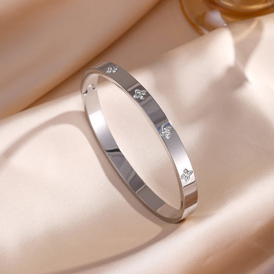 Minimalist Enamel Zirconia Bangle — Stainless Steel