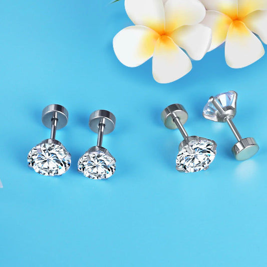 Minimalist Crystal Stud Earrings — Stainless Steel