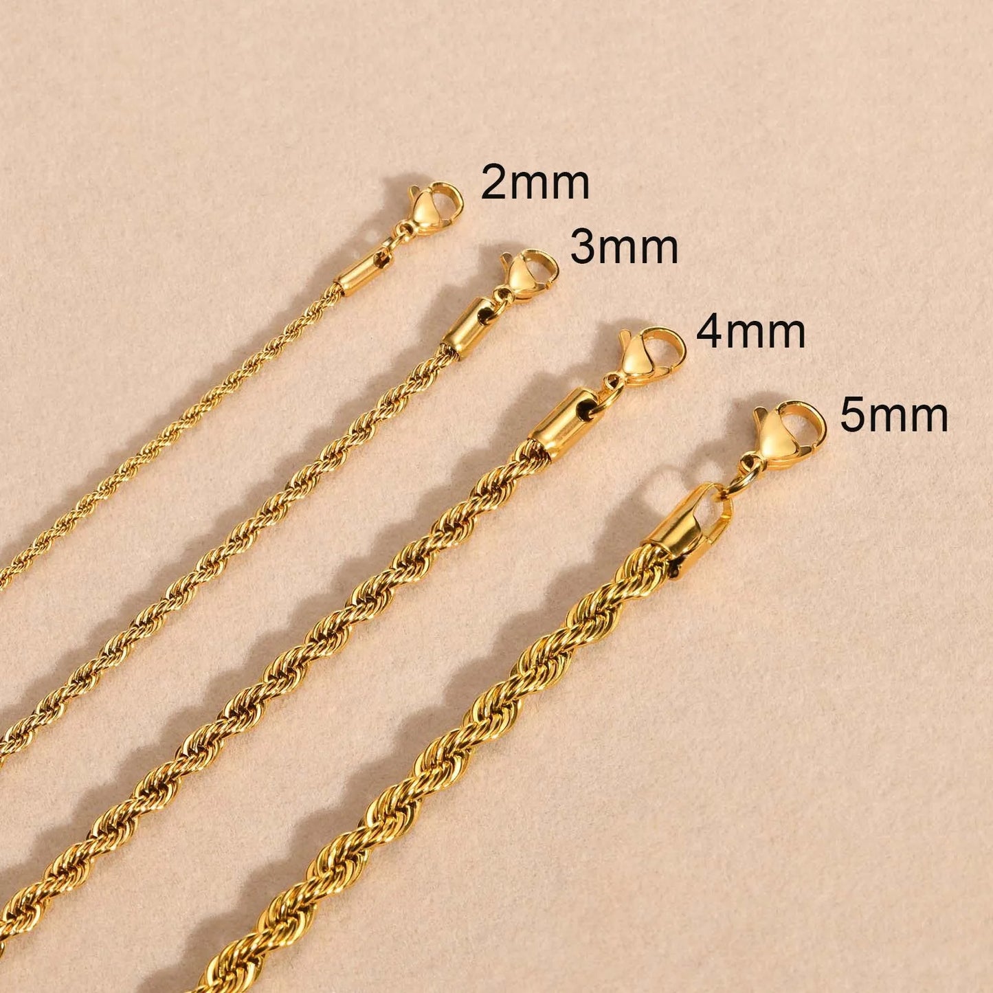 Dainty Gold Rope Chain Necklace — Stainless Steel