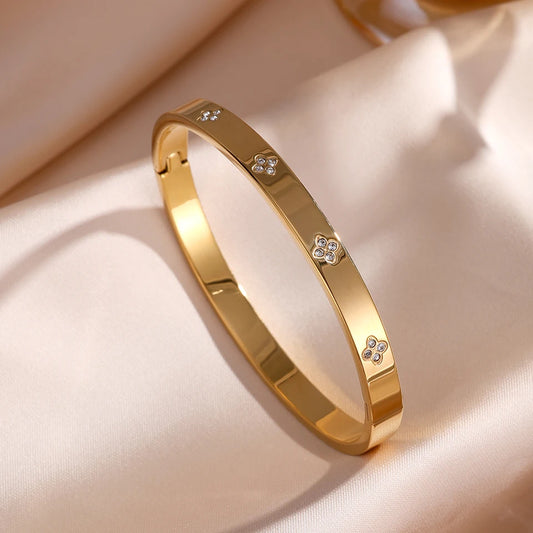 Minimalist Enamel Zirconia Bangle — Stainless Steel